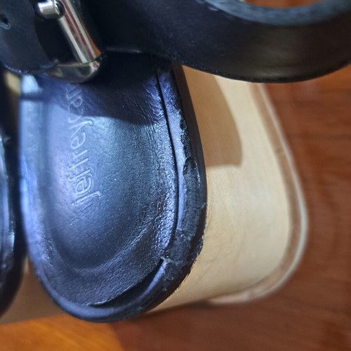 Jeffrey Campbell leather platform sandals with wooden sole and vinyl detail size 36.5-37 like new