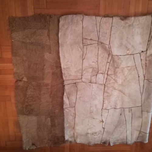 Sheepskin leather rug used, handmade, 200x110cm