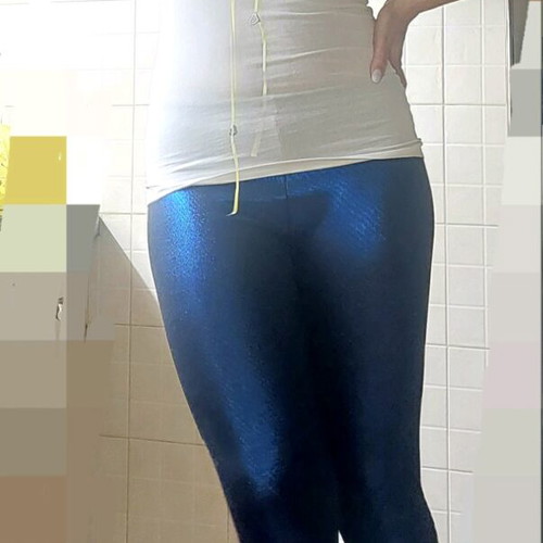 Metallic blue leggings new with inner lining one size