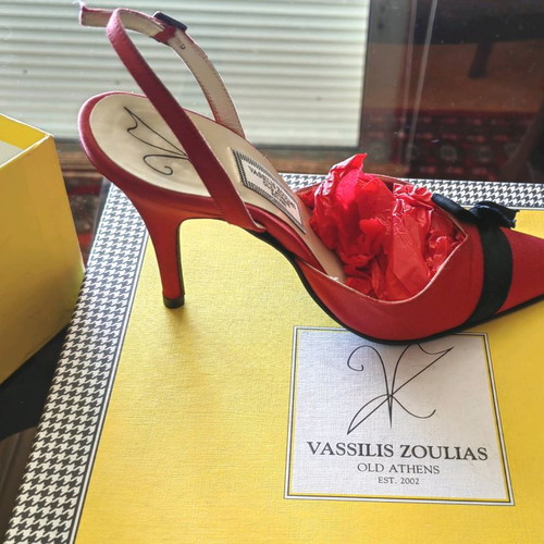 Vassilis Zoulias satin red pumps used, size 36