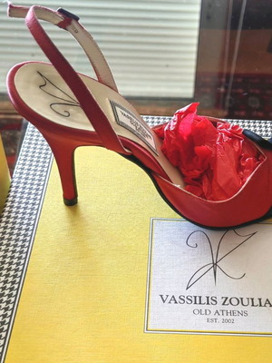 Vassilis Zoulias satin red pumps used, size 36