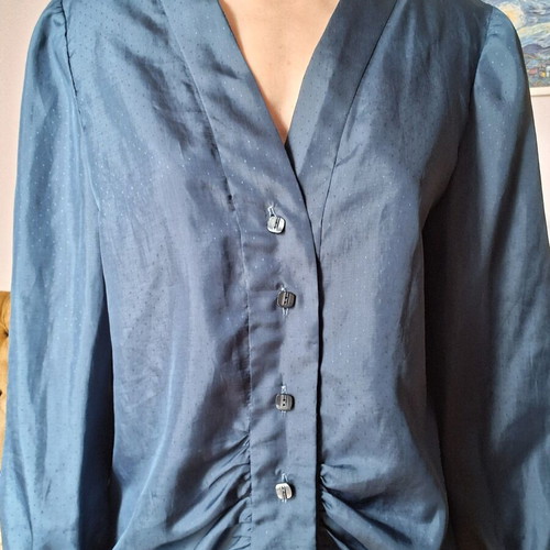 80s Style Navy Blue Shirt with Shoulder Pads used