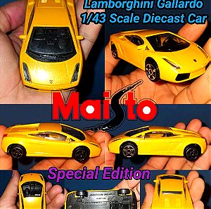 Maisto Yellow Lamborghini Gallardo 1/43 Scale Diecast Car Vintage Toy car 2002 Special Edition Μεταλλικό ειδική έκδοση αυτοκινητάκι σε καταπληκτικό κίτρινο χρώμα