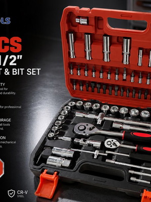 Professional Socket & Bit Set 94 Pieces, Chrome Vanadium Steel