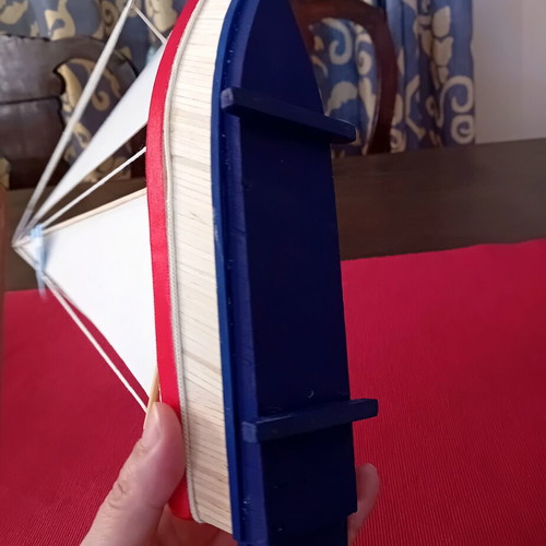 Wooden handmade boat new with Greek flag and miniature details