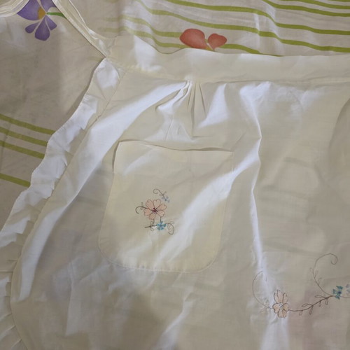 Kitchen apron with handmade embroidery cream color