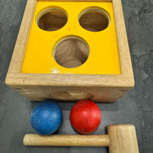 Plan toys hammer used, missing one ball, functional