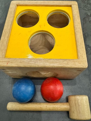 Plan toys hammer used, missing one ball, functional