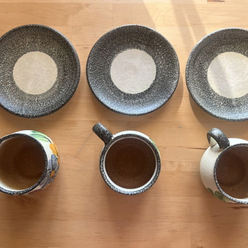 Ceramic cups with saucers used, hand-painted, set