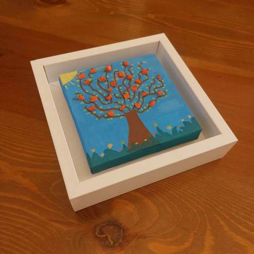 Handmade Tree of Life painting in deep white frame like new