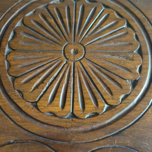 Antique wooden carved table used, solid wood, late 19th century