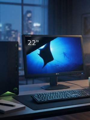 HP Pavilion gaming desktop with 22" monitor, keyboard and mouse, like new