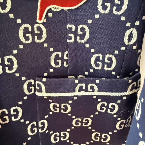 Gucci GG Jacquard Blazer Navy Ivory Wool Jacket Size 42
