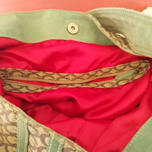 Guess shoulder bag like new, beige canvas and leather, mint green