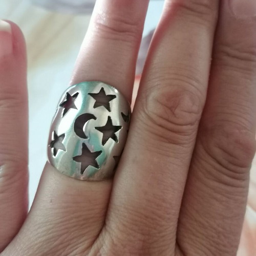 Silver 925 ring with moons and stars new