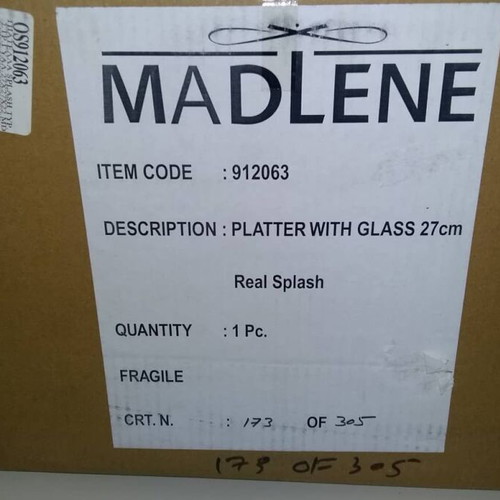 Madlene serving platter new in box with silver decoration