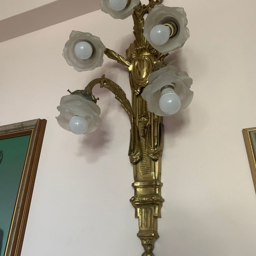 Bronze lamps with glass like new, set of 6 pieces
