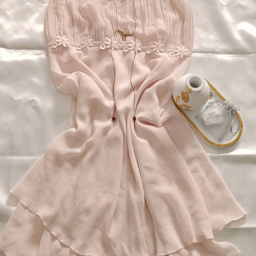 Pink Marks & Spencer Baby Doll nightgown with pleated details and floral trim