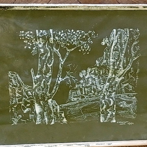 Painting on cardboard under glass 42/32 cm used