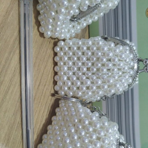 Handmade keychain bag with pearls new, white