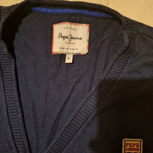 Pepe Jeans men's cardigan used, knitted with buttons, blue, XL