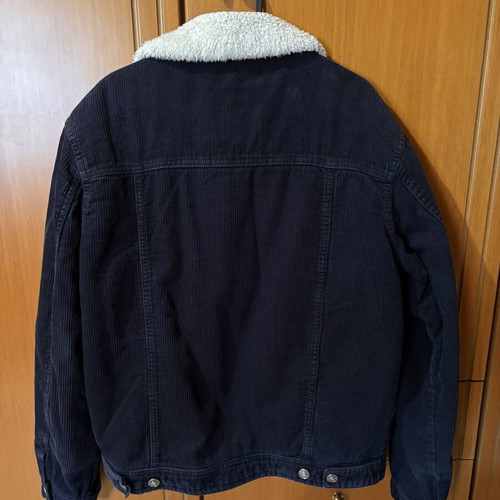 Pull & Bear men's corduroy jacket with fur like new, beige and blue