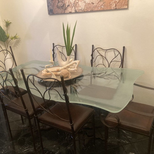 Handmade iron and crystal dining set, unique piece