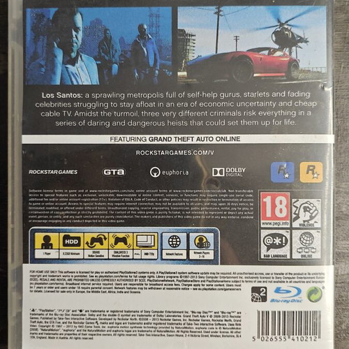 Grand Theft Auto GTA V PS3 game, original with printed cover