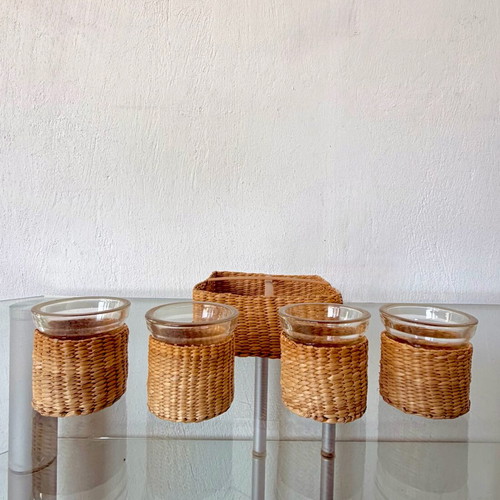 Decorative tealight set and holder with handmade wicker lining new