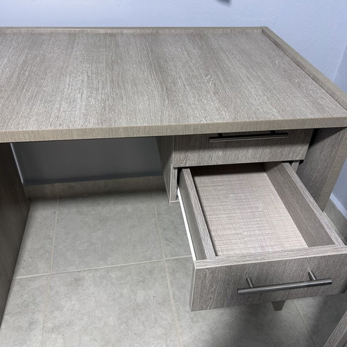 Handmade wooden desk with 2 drawers, grey wood finish