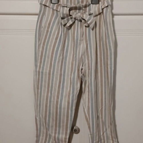 Attrattivo linen high-waisted pants used, beige, summer style