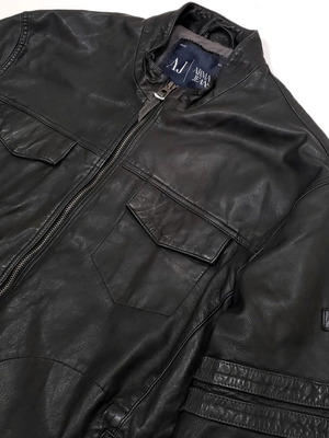 Armani Jeans ανδρικό δερμάτινο μπουφάν 3XL μαύρο