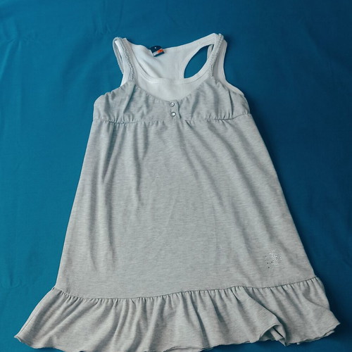 Children's dress used, gray sleeveless with ruffles and sporty back