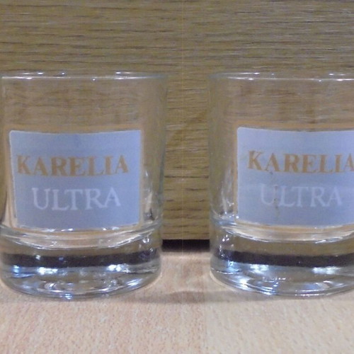 Karelia Ultra cigarettes set of two used promotional shot glasses