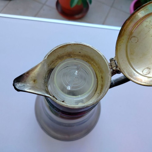 Κανάτα παλιά μεταχειρισμένη γυαλί με μέταλλο
