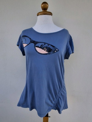 Attrattivo blouse used, size L, blue with print and cutout design