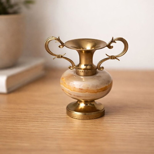 Collectible miniature amphorae like new, onyx and brass 8cm set of 3