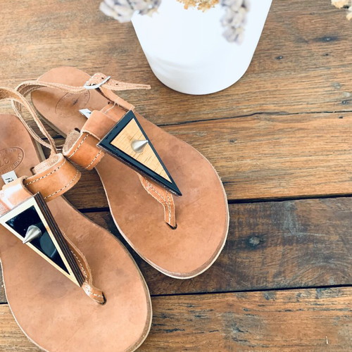 Meet The Cat leather sandals new, wood and plexiglass details, size 37