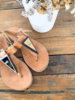 Meet The Cat leather sandals new, wood and plexiglass details, size 37