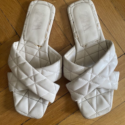 Zara flat sandals white beige size 39