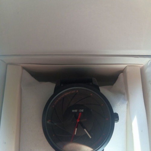 Weide men's watch like new, waterproof, black leather strap