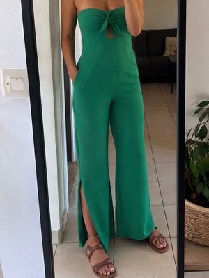 Πράσινο strapless jumpsuit με φιόγκο One Size S, καινούργιο