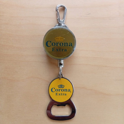 Corona Extra keychain bottle opener used with retractable strap