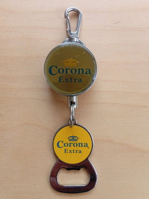 Corona Extra keychain bottle opener used with retractable strap