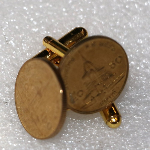 Cufflinks with old 25 Satang coins, new, gold plated