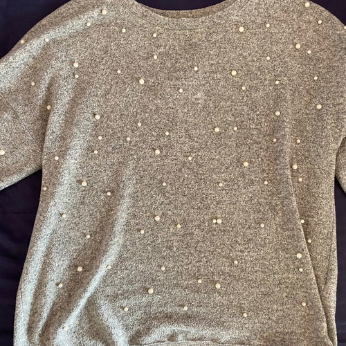 Zara blouse with pearls used, gray, size M