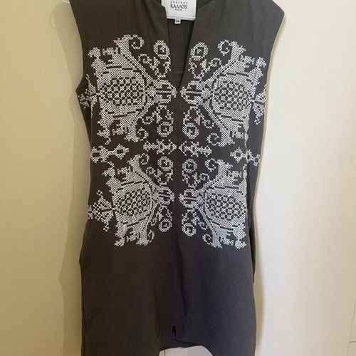 Ancient Kallos dress new, olive green with embroidered details, size XS