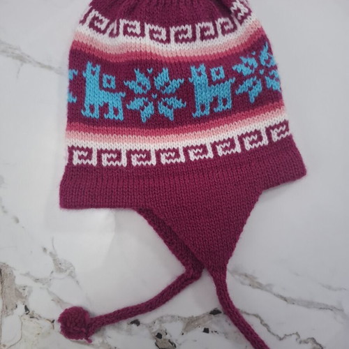 Handmade knit hat 39cm with Llama pattern from Peru like new, colorful