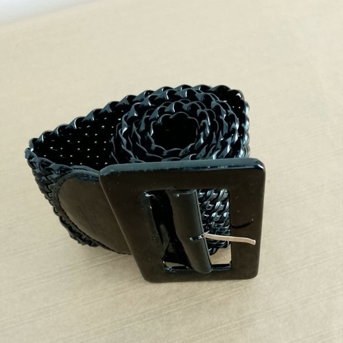 Woven black belt used, 100 cm with large square buckle