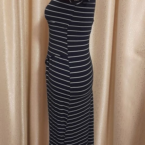 Reline Striped Blouson Dress new navy